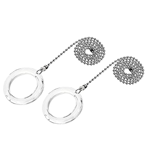 Image of uxcell Ceiling Fan Pull Chain, 20 Inch Nickel Finish Chain Ornament Extension, 50mm Clear Crystal Circle Pendant 2Pcs