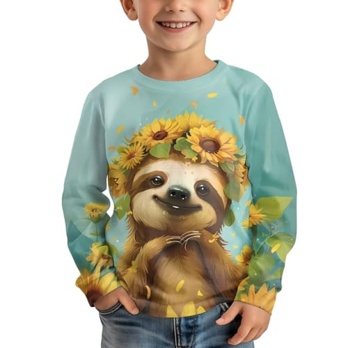 Image of Girls Cartoon Print Long Sleeve Graphic Tee Casual Crew Neck T-Shirts for 3-16 Years Little Girls