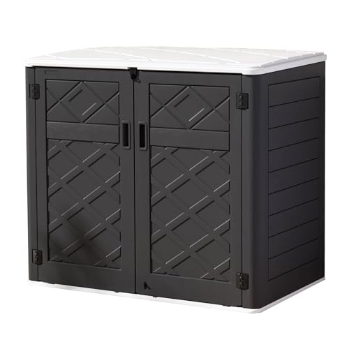 Image of Mrosaa Resin Outdoor Storage Shed, 38 cu.ft Outdoor Storage Box Waterproof for Garden Tools, Patio Furniture, Trash Cans, Garage Storage, Lockable (Black)
