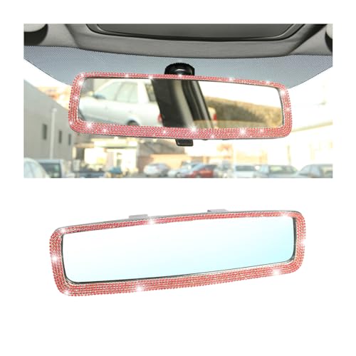 Image of Osilly Bling Car Rearview Mirror, Decorations Rear View Mirror with Crystal Rhinestones & Diamonds, Car Interior Trim Accessories, Clip-on & HD Glass, Sparkly Gift for Mother Women Girls (Red)