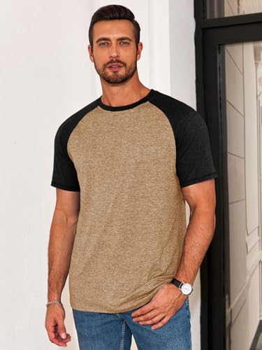 Image of Runcati Mens Casual Slim Fit T Shirts Raglan Short Sleeve Crewneck Baseball Tees Color Block Workout Fashion Shirt