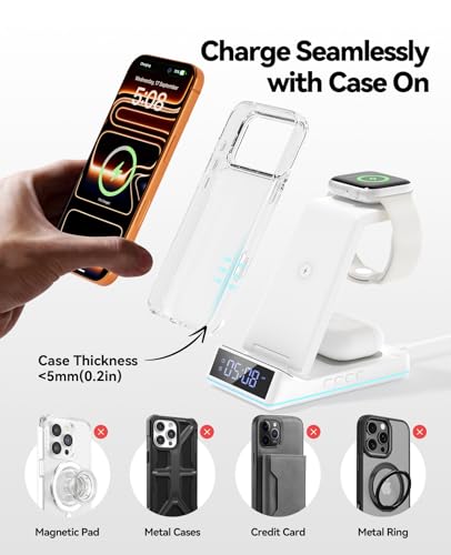 Image of 2026 Upgraded Wireless Charging Station, 7 in 1 Wireless Charger Station Foldable Charger Stand with Night Light /Alarm Clock for iPhone 17-12 Pro Max Plus, Apple Watch, AirPods Gifts for Fathers Day