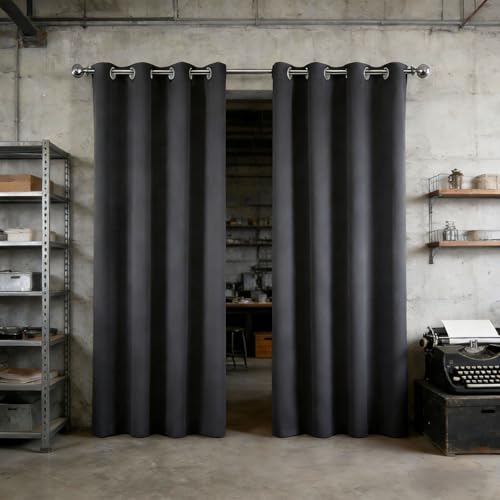 Rideau thermique 255 x 65 cm gris occultant et isolant pour salon et dressing à oeillets
