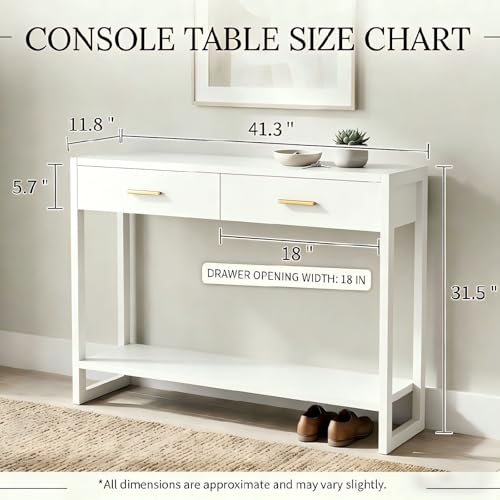 Image of Slim Entryway Console Table with Foot-Sensor Light - 2 Deep Drawers & Open Center Shelf, Reinforced Legs & Comfortable Metal Handles, Multi-Scene Use for Hallway /Living Room /Small Apartment