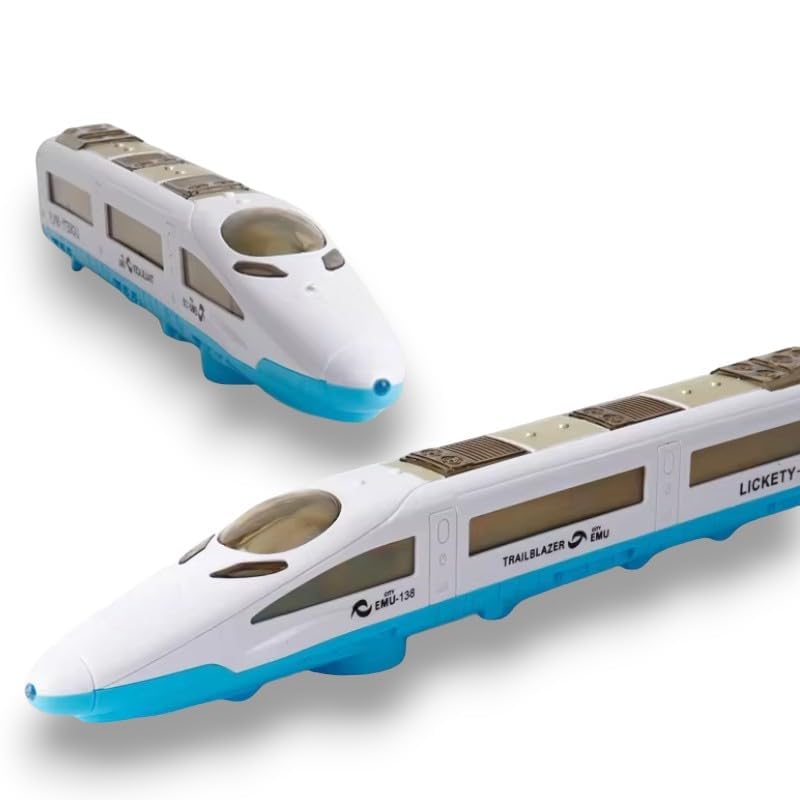 Image of Battery Operated 3D Dynamic Flash Speed Train Toy with Musical Sound for Kids /Babies /Girls /Boys /Toddlers | White & Blue Color | Musical Bande Bharat Bullet Train for 2+ Kids