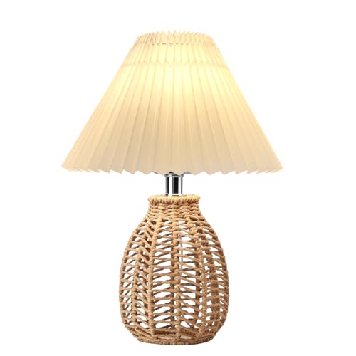 YIKEGE LICHT Tischlampe Boho Lampe Vintage Rattan Stehlampe Beige Nachttischlampe Weiß Stoff Lampenschirm Nachtischlampe Modern Landhaus Table Lamp für Wohnzimmer Schlafzimmer Nachttisch Tisch Deko YIKEGE LICHT Tischlampe Boho Lampe Vintage Rattan Stehlampe Beige Nachttischlampe Weiß Stoff Lampenschirm Nachtischlampe Modern Landhaus Table Lamp für Wohnzimmer Schlafzimmer Nachttisch Tisch Deko