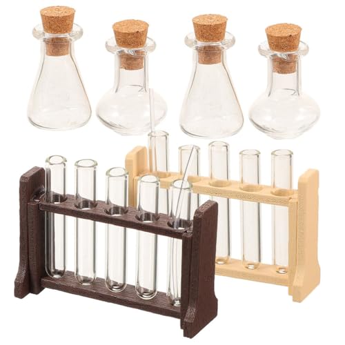 ERINGOGO 2 Sets Dollhouse Science Tube Rack Mini Glass Test Tube Set 1/12 Miniature Test Tube Kit Micro Landscape Experiment for Dollhouse Science Lab Decorations