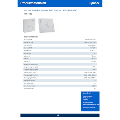 Uponor T-23 mit Leiter Wired 230V Raumthermostat Sensor Raumsteuerung 1058422