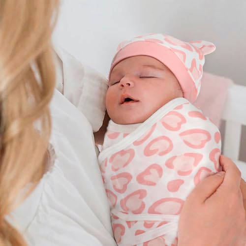 Image of DRESHOW BQUBO 3 Pack Newborn Baby Swaddle Blanket with Hats Infant Adjustable Velcro Swaddling Wraps with Bear Ears Cap for 6-12 Lbs Newborns & 0-3 Months Girls Boys