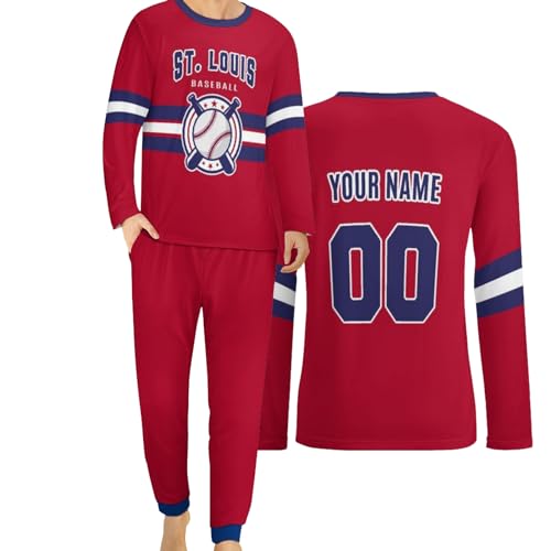 Custom Pajamas Set for Men Women Long Sleeve Sleepwear Name Number Pjs Pants Personalzied Baseball Fan Gift