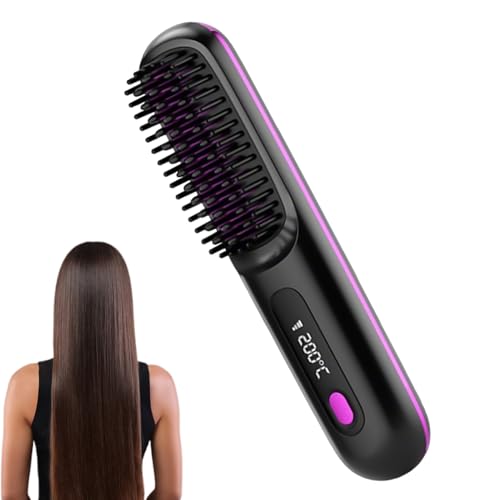 Lisseur Cheveux Courts Chauffant, Brosse Lissage Cheveux Sans Fil Portable, Brosse À Cheveuxs Chauffante Sans Fil, Pour Femmes Voyageurs Mariées Voyage Vacances Utilisation Quotidienne Mariage