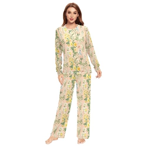 Conjunto de pijama de flores y narciso Osteospermum melocotón para mujer, 2 piezas, ligero, para hombre, pantalones de pijama para el hogar, Flores Narciso Osteospermum Melocotón, Large
