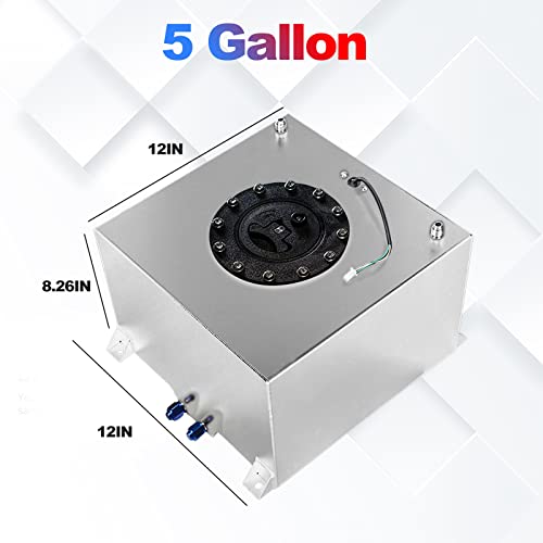 Dexepe Universal 5 Gallon 20L Fuel Cell Polished Aluminum Fuel Tank with Cap/Level Sender/12FT Oil Feed Line Silver - Thumbnail 2