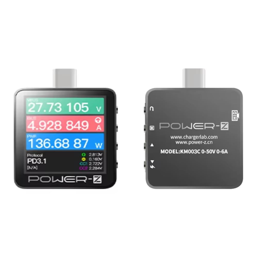 Power-Z KM003C Portable Type -C Fast Charging Tester PD3.1 QC5.0 Digital Voltmeter & Ammeter Power Bank Tester,Quick Charger Power Bank Detector (Metal)