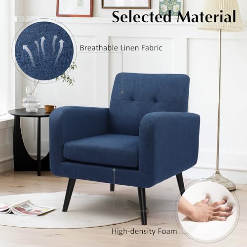 Sillón moderno tela azul con patas de madera miniatura 5