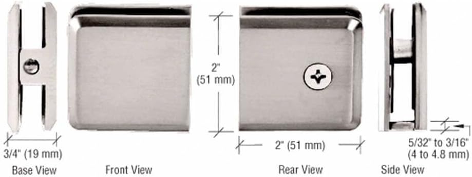 Fab Glass and Mirror H-SCB2BN Hole for Fixed Panel Square Beveled Wall Mount Heavy-Duty Glass Clamp, 2" Inch, Brushed Nickel