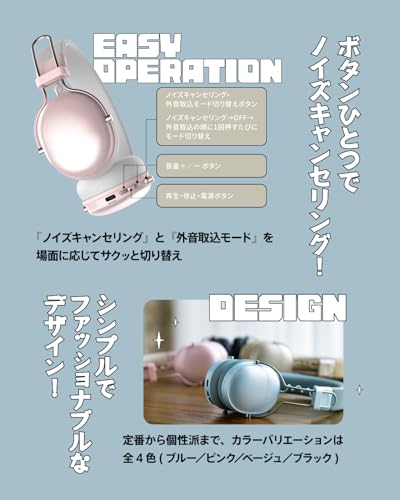 AVIOT WA-Q1 ノイズキャンセリング搭載 ワイヤレスヘッドホン｜55時間連続再生・急速充電対応 ドライバー・軽量設計・コンパクト折りたたみ式・マルチポイント接続対応 (ブルー)