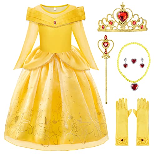 ReliBeauty Bella Princesa Disfraz Niñas Vestido de Manga Larga 7-8 años, 120 Cover
