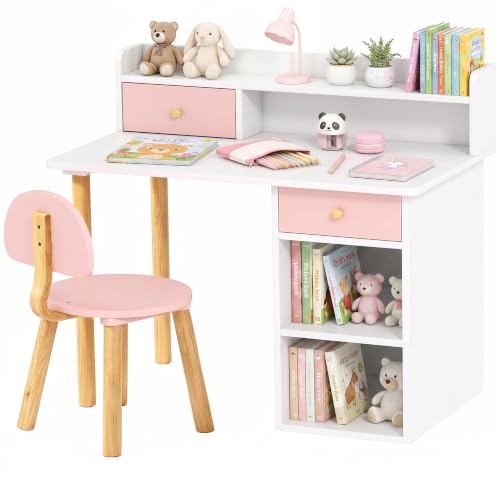 AIYAPLAY Juego de Escritorio y Silla para Niños de +3 Años Rosa y Blanco