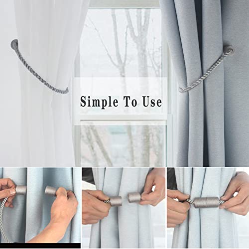 Hangtty Magnetic Curtain Tiebacks 4 Pack Grey Curtain Rope Tieback Curtain Holders For Drapes Modern Tie Backs Decorative Curtain Holdbacks #TOP2