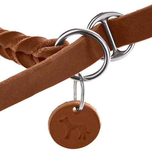 HUNTER Retriever-Leine SOLID Education, Farbe: Cognac, Handgeflochtene Leine mit integrierter Halsung, Spezialschieber und Zugstopp aus robustem Rindsleder, Größe 18/170