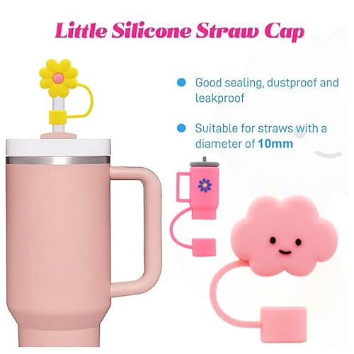 Image of Straw Cover Cap for Stanley Cup,Silicone Straw Topper 10 mm 0.4 in Reusable Straw Tips Lids,Straw Tip Covers for Stanley Cups Accessories