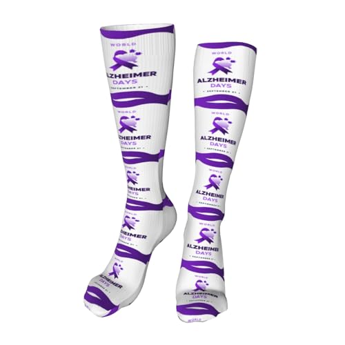 Wear Purple Alzheimer'S Awareness Socks Sport Socks For Women Men Breathable Long Socks For Running Athletic Travel, Black