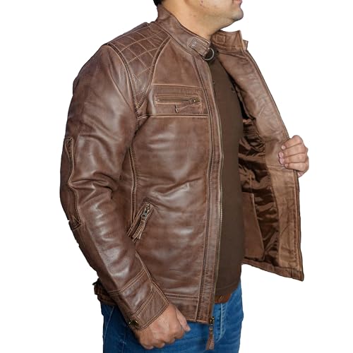 Real Lambskin Lather Mens Jacket - Premium Leather Cafe Race Jackets for Men2