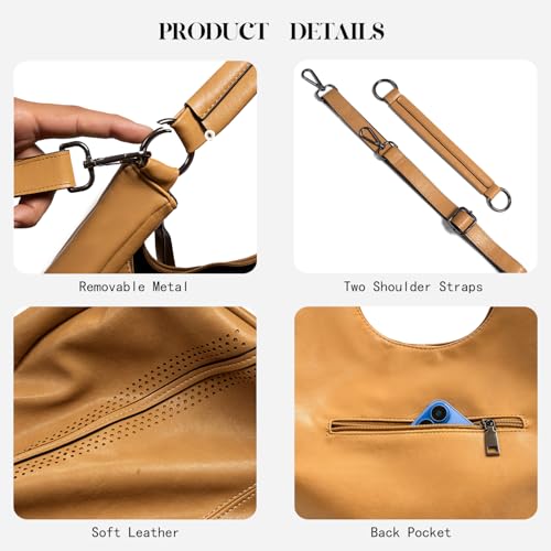 Image of Hobo Shoulder Bag Soft Leather Tote Purse with Adjustable Crossbody Strap Handbag for Work, Travel and Daily Use