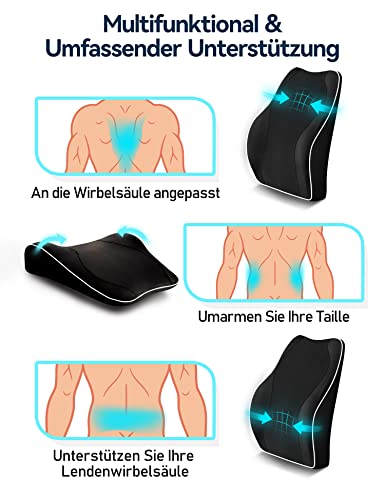 Travel Ease Ergonomisches RückenKissen aus Memory Foam, Lendenkissen für Bürostuhl, Schreibtischstuhl, mit Antistatischem, hautfreundlichem Bezug und für eine Bequeme Sitzhaltung (Schwarz)