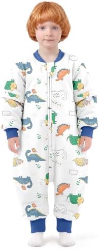 MlKAFEN Baby Schlafsack Langarm mit fuBen 3,5 tog, Winter babyhöhe 85-95cm | 100% Baumwolle Kinder-Winterschlafsack, mit abnehmbaren Ärmeln, Doppelreißverschluss für einfachen Wind