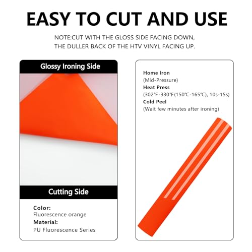 Image of FUNKAKA Fluorescent Orange HTV Heat Transfer Vinyl Rolls, 12 inch x 10ft Neon Orange Iron on Vinyl for All Cutter Machines PU Stretchy HTV Vinyl for T-Shirt Easy to Cut & Weed for Heat Transfer Design