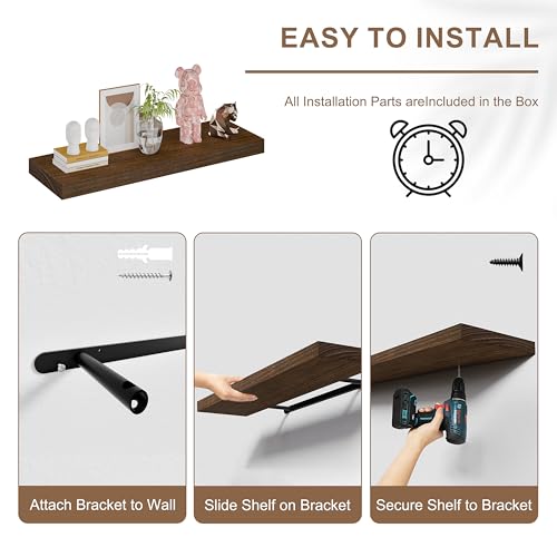 Image of 36 Inch Floating Shelves, Set of 2 Deep Floating Shelves 12in Depth, Floating Shelves Long Heavy Duty Wood Shelves for Wall, Solid Wood Rustic Walnut Finish