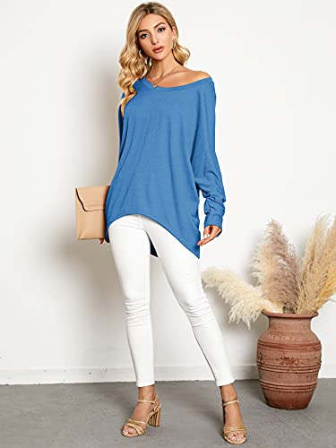 Image of ZANZEA Women's Off The Shoulder Batwing Tops Casual Loose Oversized Tshirts Long Sleeve Fall Pullover Sweater Tops