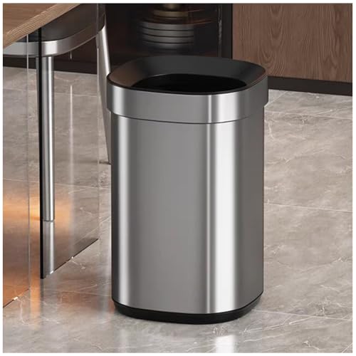 Image of 4 Gallon Fingerprint Proof Stainless Steel Kitchen Trash Can, Garbage Can with Removable Inner Bucket, Silver, Open Top Metal Wastebasket, for Bathroom Office Hotel (Sliver)