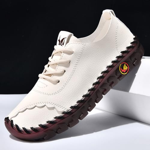 Image of Women's Tendon Soft Sole Casual Orthopedic Shoes Fashion HandSewing Leather Non-Slip Flat Loafers Low-top Outdoor Comfy Breathable Walk Mam Nurse Shoes