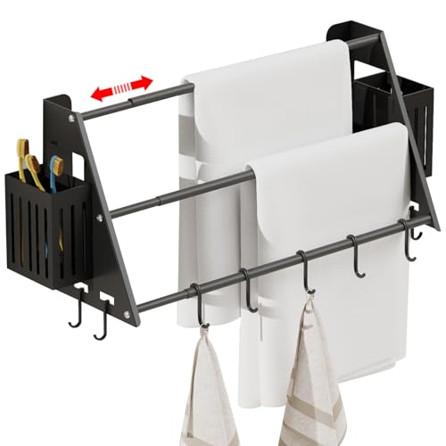 Fini de percer : Porte serviette sans perçage rétractable LANMOU noir