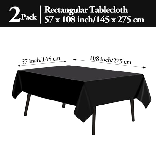 2 Pezzi Tovaglia Rettangolare, Tovaglia Tessuto Decorativo Tovaglia Tovaglia Rettangolare in Poliestere Lavabile Tovaglie per Matrimonio, Festa, Banchetto (145 * 275 cm) (Nera) - immagine 3