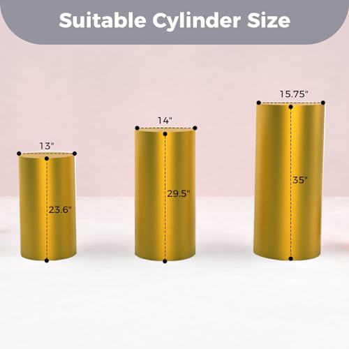 Babenest Gold Cylinder Pedestal Stand Covers Set of 3, Spandex Vintage Fitted Round Pedestal Covers, Elastic Cloth Pillar Plinth Cover for Birthday Wedding Party Reception Decoration(Without Stands) by Babenest - Image 5