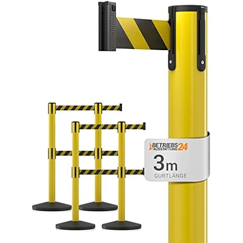 Absperrpfosten mit zwei Gurten - 4er Set | Pfostenhöhe: 92,5 cm, Gurtlänge: 3,0 m, Gurtbandbreite: 4,8 cm | Kunststoffpfosten: gelb, Gurtfarbe: gelb/schwarz | Betriebsausstattung24® Cover