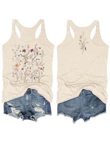 MHTOR Wild Sunflower Racerback Women's Sleeveless Workout Loose Fit Summer Casual Front and Back Cute Printed Tank top