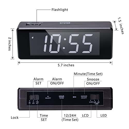 Timegyro Travel Alarm Clock Battery Operated, Small Desk Clock With Emergency Flashlight ,Led & Lcd Composite Display Brightness Adjustable Digital Clock Battery Powered For Bedroom , Camping (Gray) #TOP1