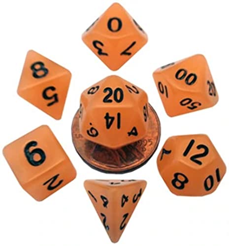 Juego de 7 mini dados de 10 mm Glow fosforescentes con digitos negros poliedricos 1