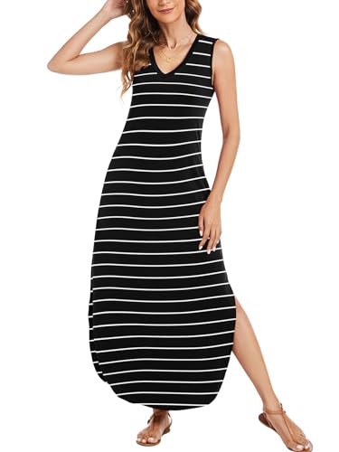 Image of Arolina Maxi Dress for Women Tropical Summer V Neck Sleeveless Split Long Beach Dresses Casual Loose Sundress with Pockets