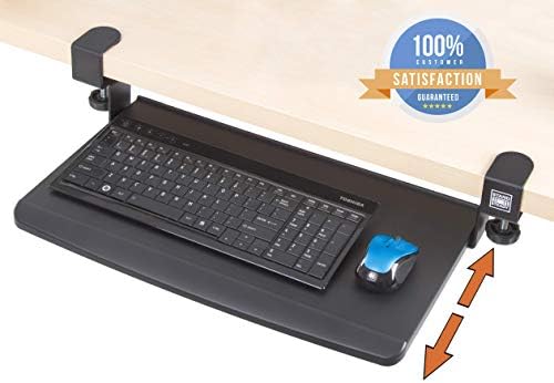 Stand Steady Clamp On Keyboard Tray | Keyboard Shelf - Small Size - Easy Tool-Free Install - No Need to Drill into Desk! Retractable to Slide Under Desktop | Great for Home or Office! (Renewed)