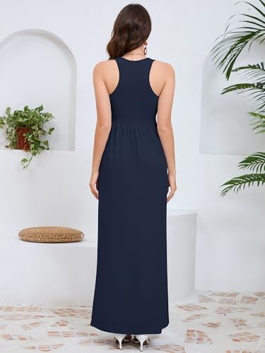 Image of DEARCASE Women's Sleeveless Maxi Dress Casual Plain Loose Summer Vacation Beach Long Dresses with Pockets
