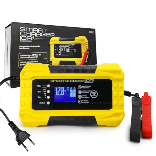 Carregador de Bateria Automotivo 10A Pro Version Digital 12V 24V Display Completo Smart Charger Carro Moto Caminhão