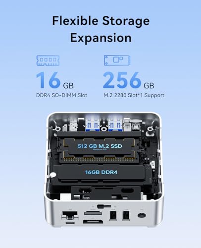 Essenx E2 Mini PC Twin Lake N150 (Meglio di N100/N97,3,6 GHz) W-11 Pro,16GB DDR4 256GB M.2 SSD Mini Computer Desktop 4K@60Hz Dual Display,HDMI 2.0, DP, WiFi,BT, Micro PC per Scuola, Ufficio - PC Desktop - Immagine 5
