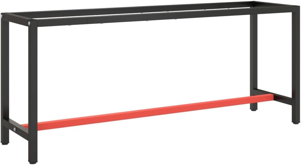vidaXL Work Bench Frame - Heavy-Duty, Powder-Coated Metal Construction, Pre-drilled for Easy Assembly, Matte Black and Red, 43.3"x19.7"x31.1"