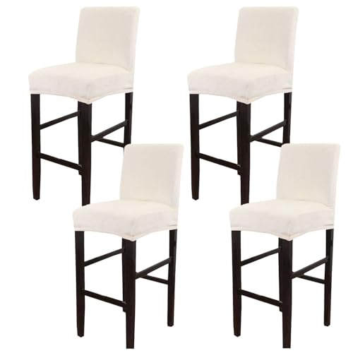 Velvet Stretch Bar Stool Covers, Soft Removable Height Stool Covers with Elastic Bottom Non Slip High Seat Chair Protectors for Dining Room Kitchen Barstool-Beige-4PCS